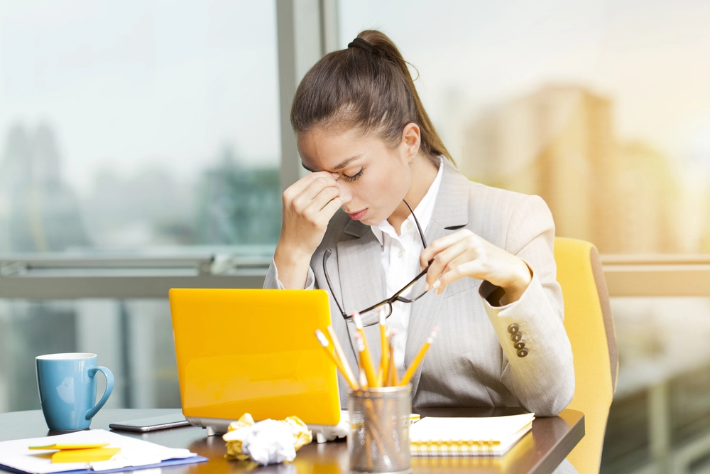 Stressed white business woam Stressed white business woam